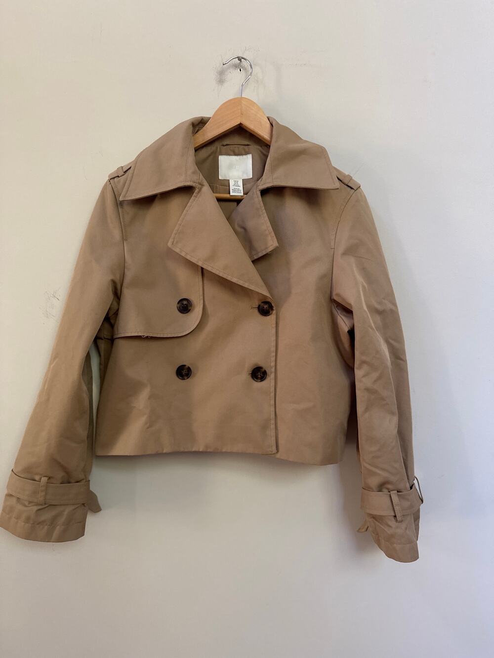 H&M Women’s Cropped Beige Trench Coat Size XS Classic Essential Lightweight